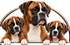 Heritage Boxer Home logo with three Boxer dogs